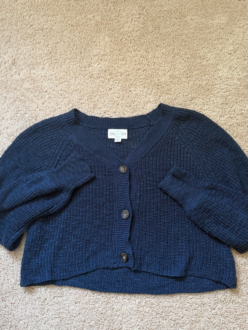 Francesca's Collections Navy Cropped Knit Cardigan